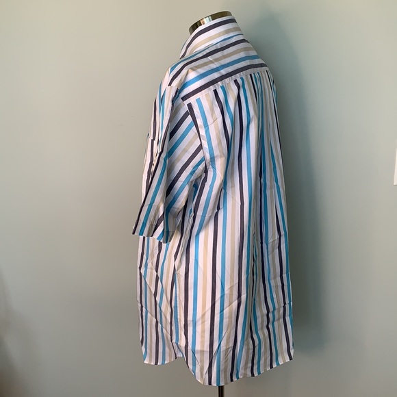DANIEL CREMIEUX NWT MEN’S TAN BLUE WHITE STRIPED SHORT SLEEVE BUTTON FRONT S - Picture 3 of 6